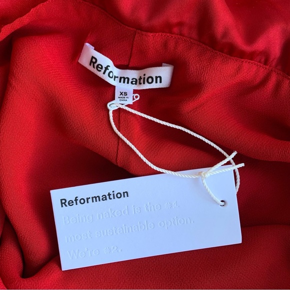 NWT Reformation Maves Satin Off Shoulder Long Sleeve Mini Dress Cherry Red - Picture 8 of 11